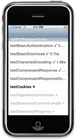 Image of ASIHTTPRequest tests running in the iPhone simulator with GHUnit